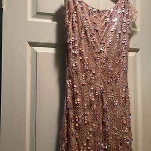 Aidan Mattox size 4 stunning beaded short pink evening dress